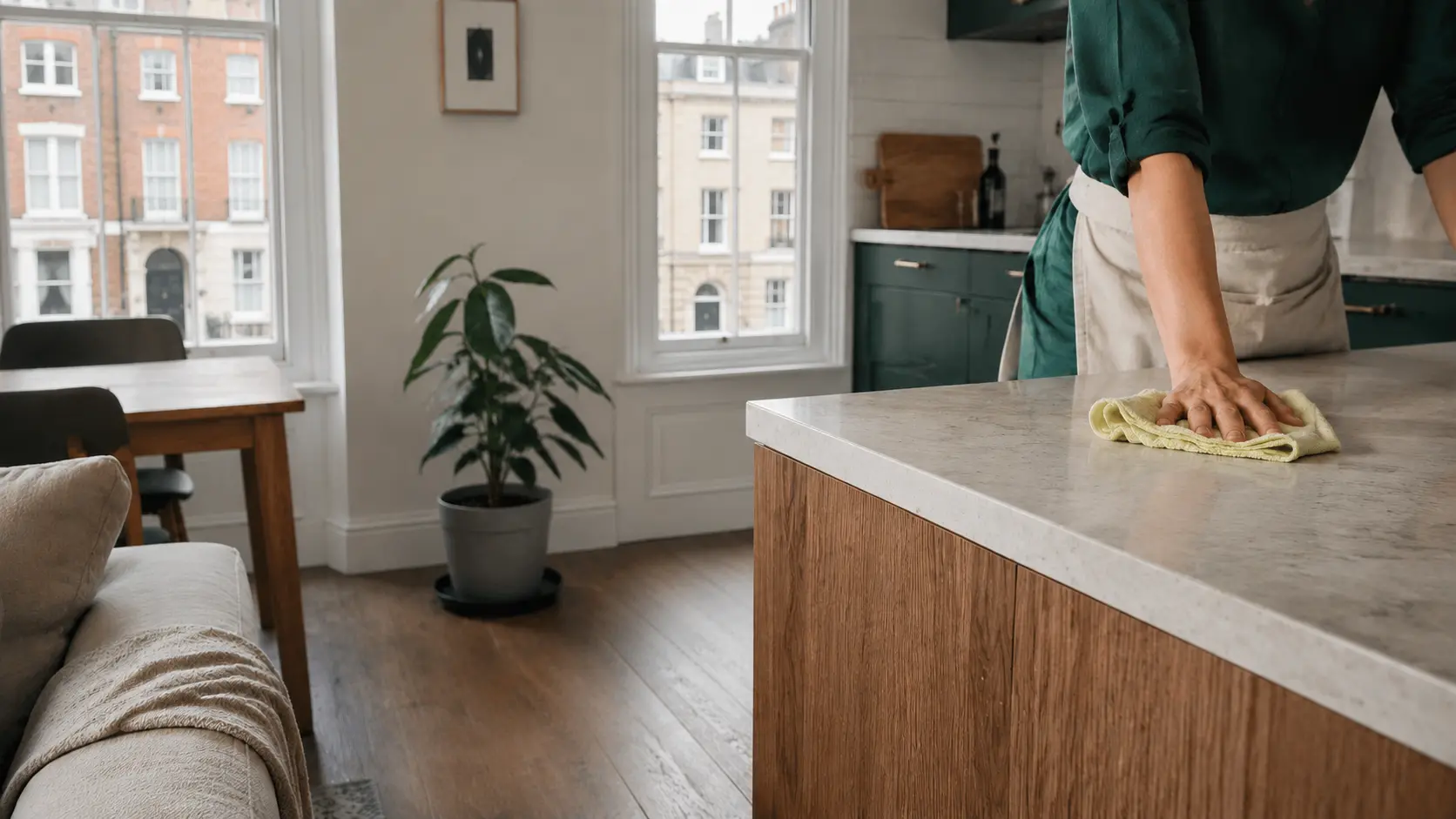 Cleaner working in a bright London home